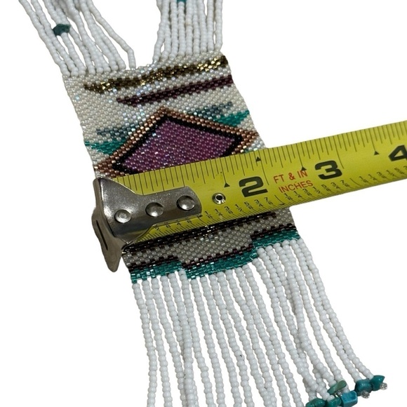 Native American White Turquoise and Purple Beaded Long Dangle Necklace - Picture 7 of 7